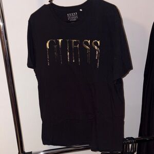 Guess Black Tee with Metallic Gold Lettering